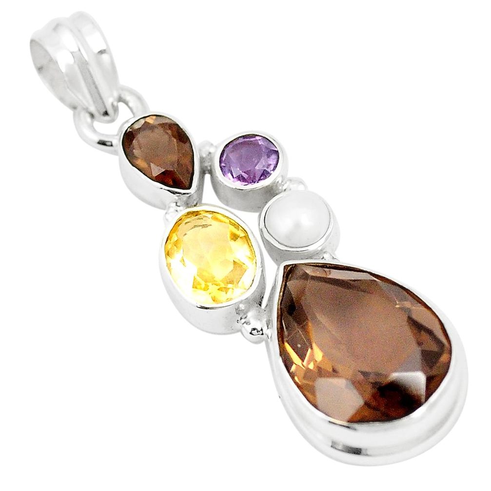 Brown smoky topaz citrine 925 sterling silver pendant jewelry m39801