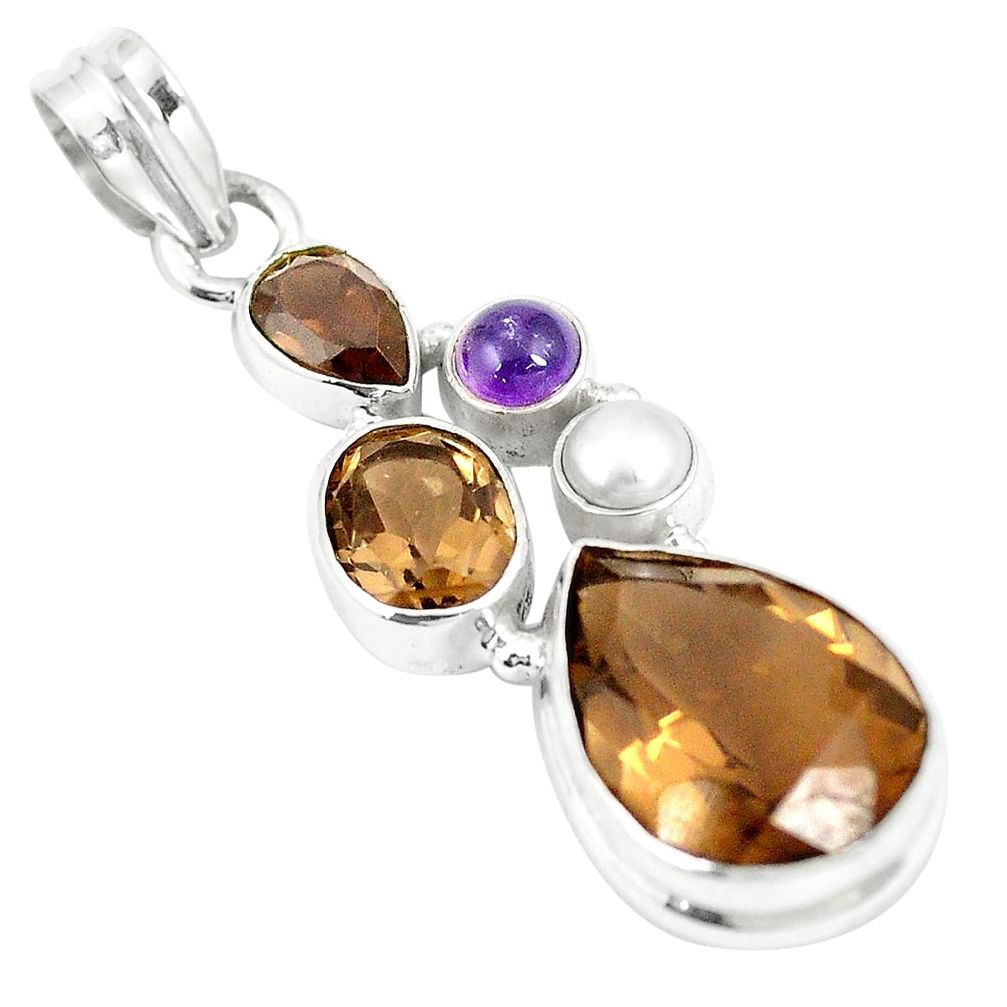 925 sterling silver brown smoky topaz amethyst pearl pendant jewelry m39804