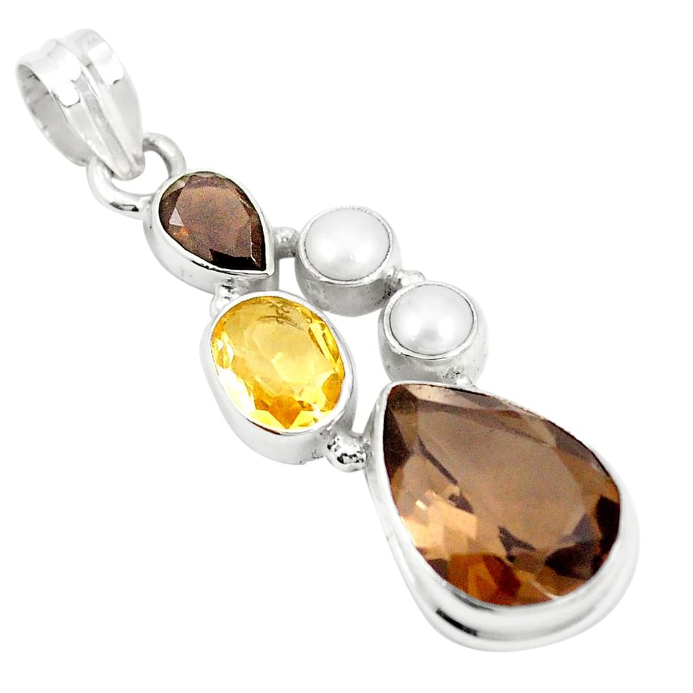 Brown smoky topaz citrine pearl 925 sterling silver pendant jewelry m39805