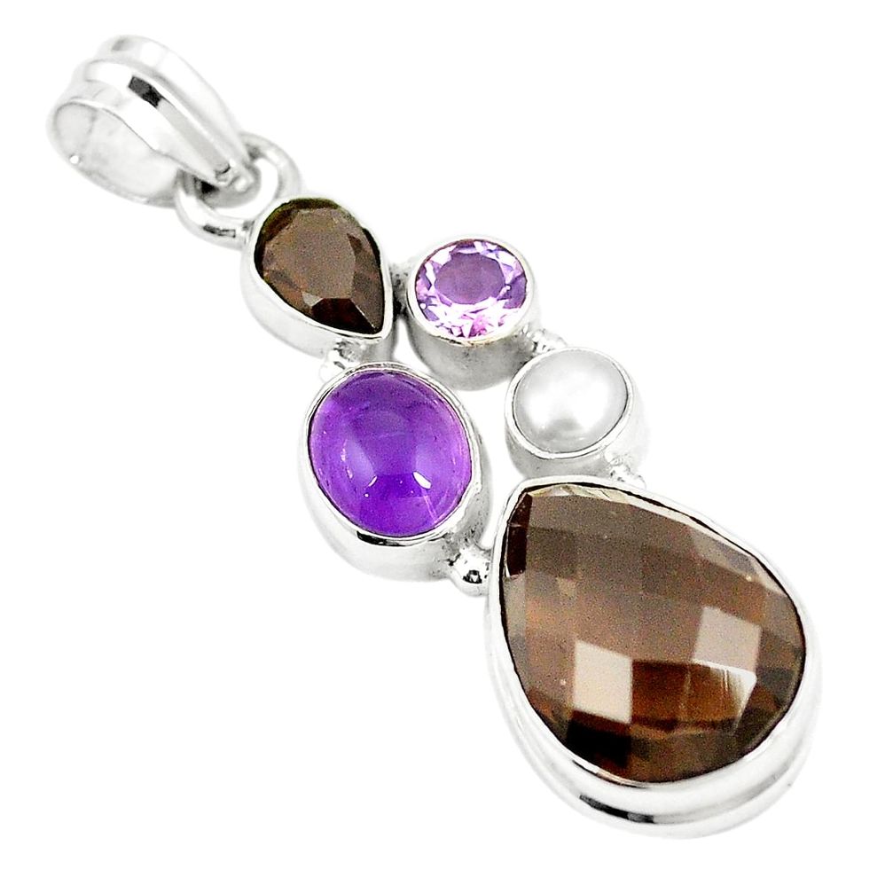 925 sterling silver brown smoky topaz amethyst pearl pendant jewelry m39820
