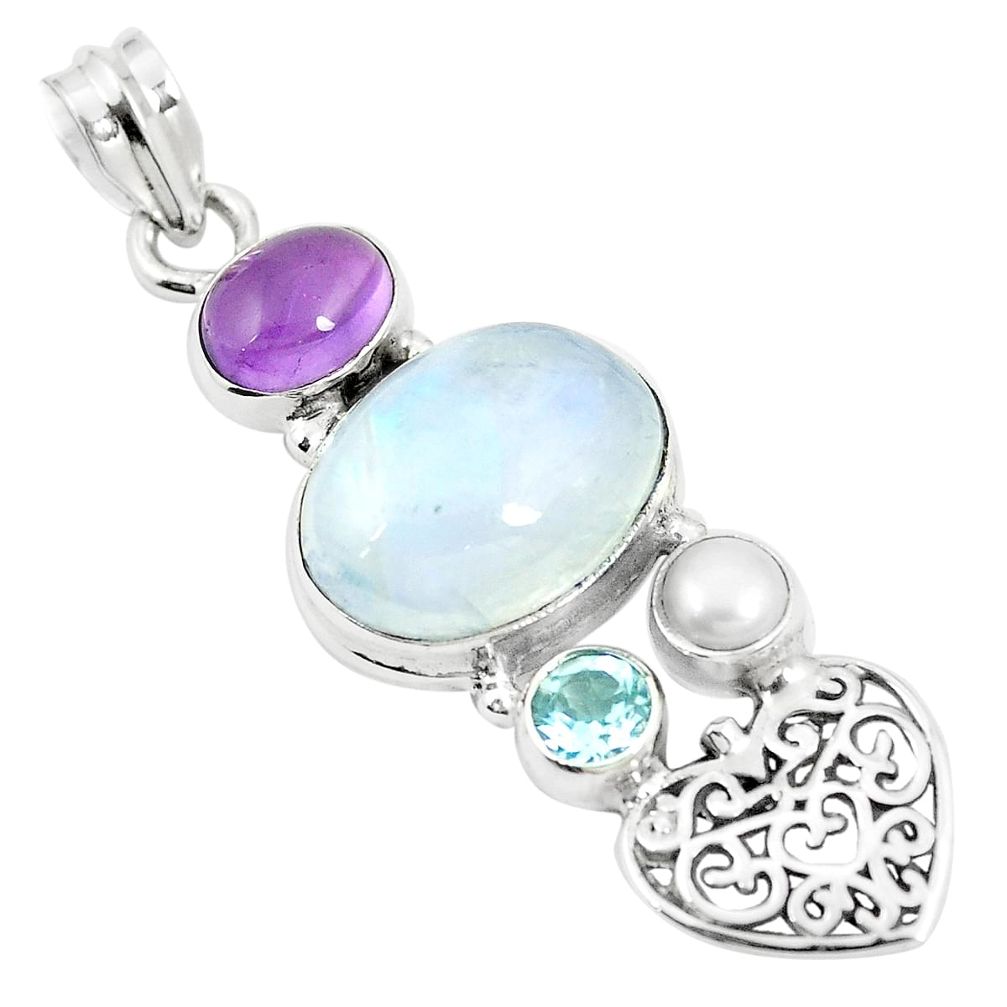 Natural rainbow moonstone pearl 925 sterling silver pendant jewelry m39842