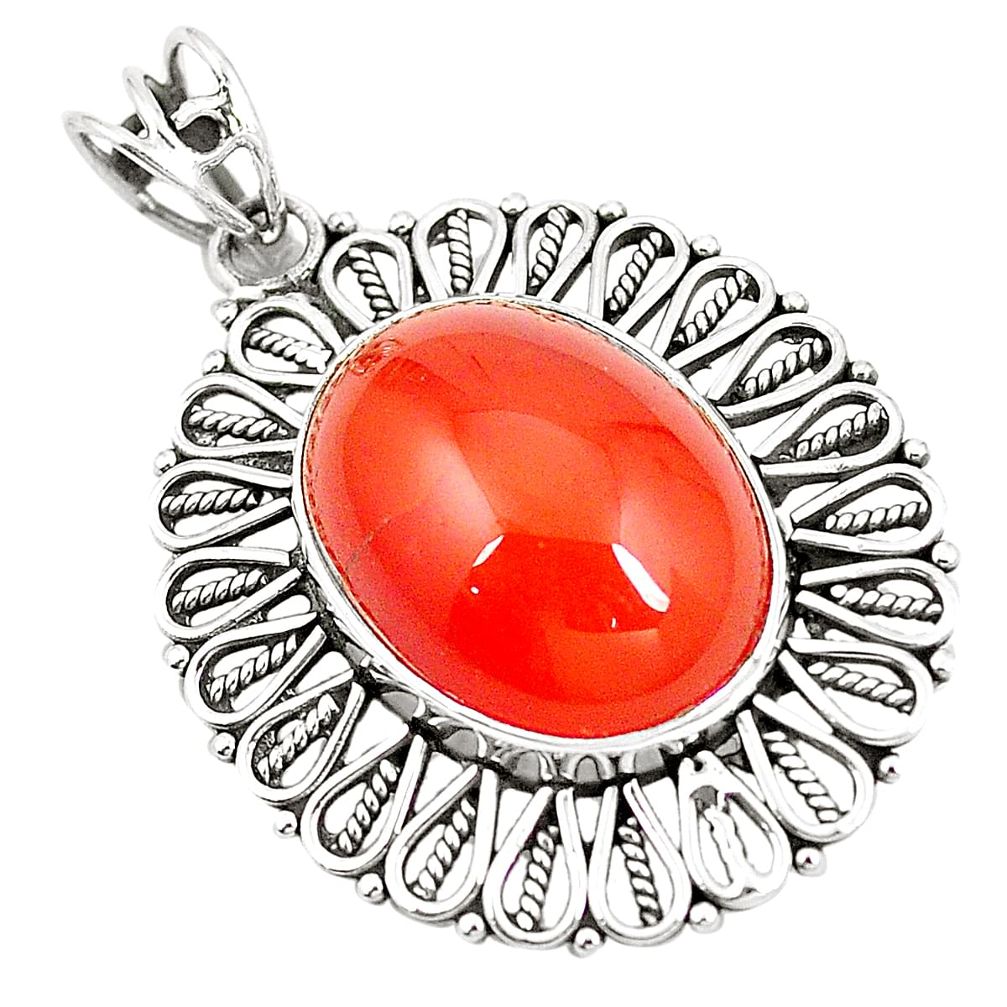 Natural orange cornelian (carnelian) 925 sterling silver pendant m39877