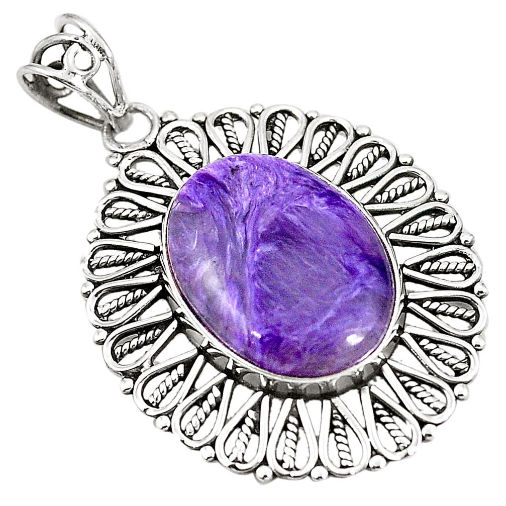 Natural purple charoite (siberian) 925 sterling silver pendant jewelry m39880