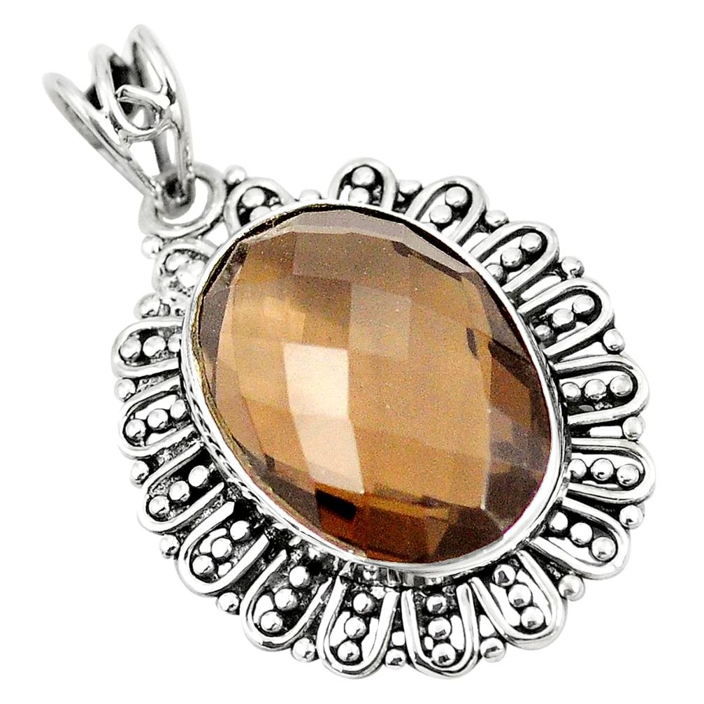 Brown smoky topaz oval 925 sterling silver pendant jewelry m39891