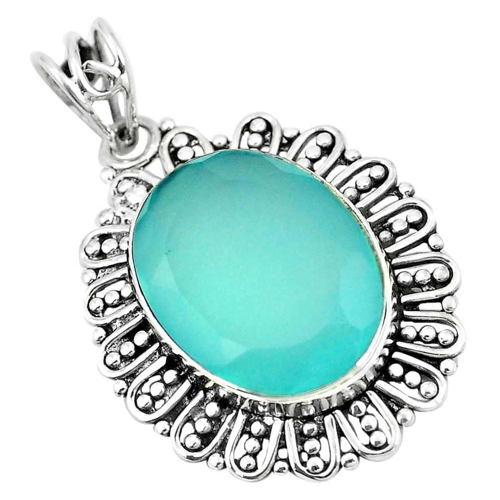 Natural aqua chalcedony 925 sterling silver pendant jewelry m39897