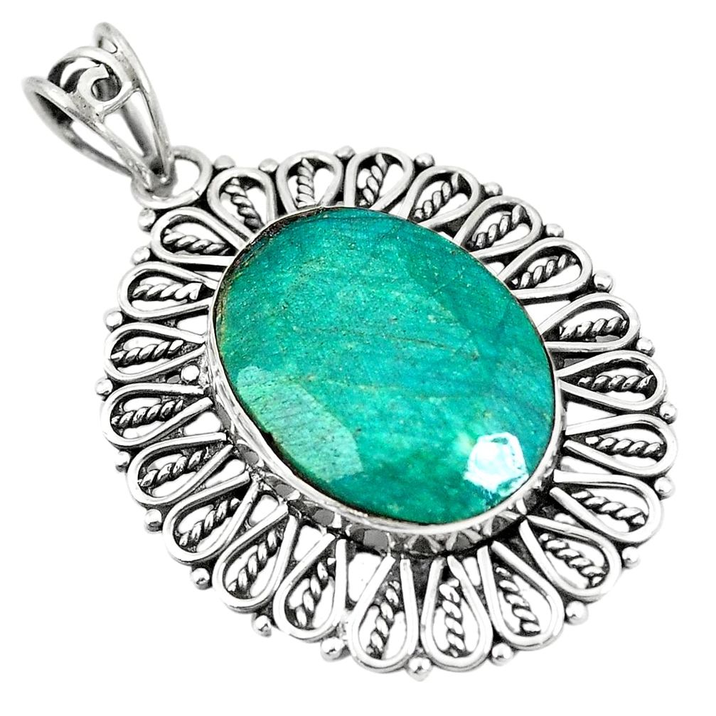 Natural green emerald 925 sterling silver pendant jewelry m39928