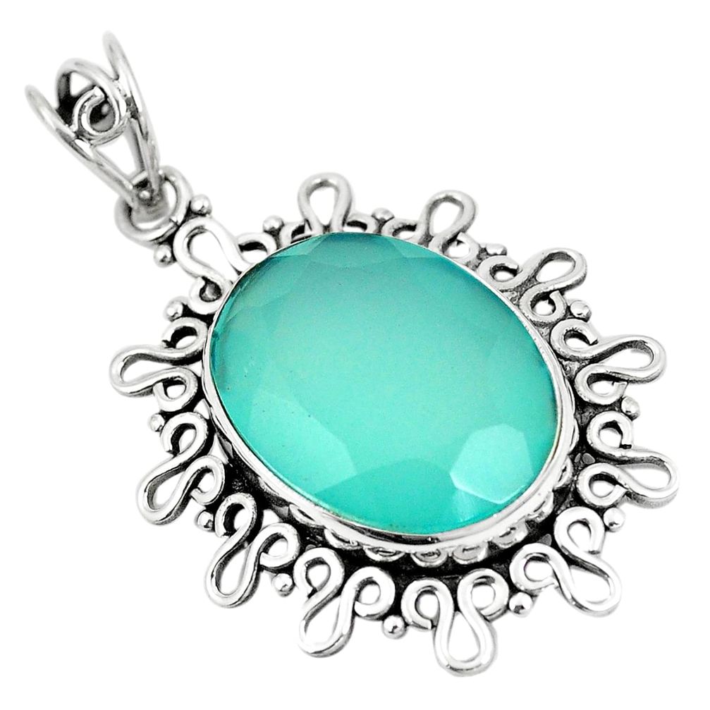 925 sterling silver natural aqua chalcedony pendant jewelry m39931