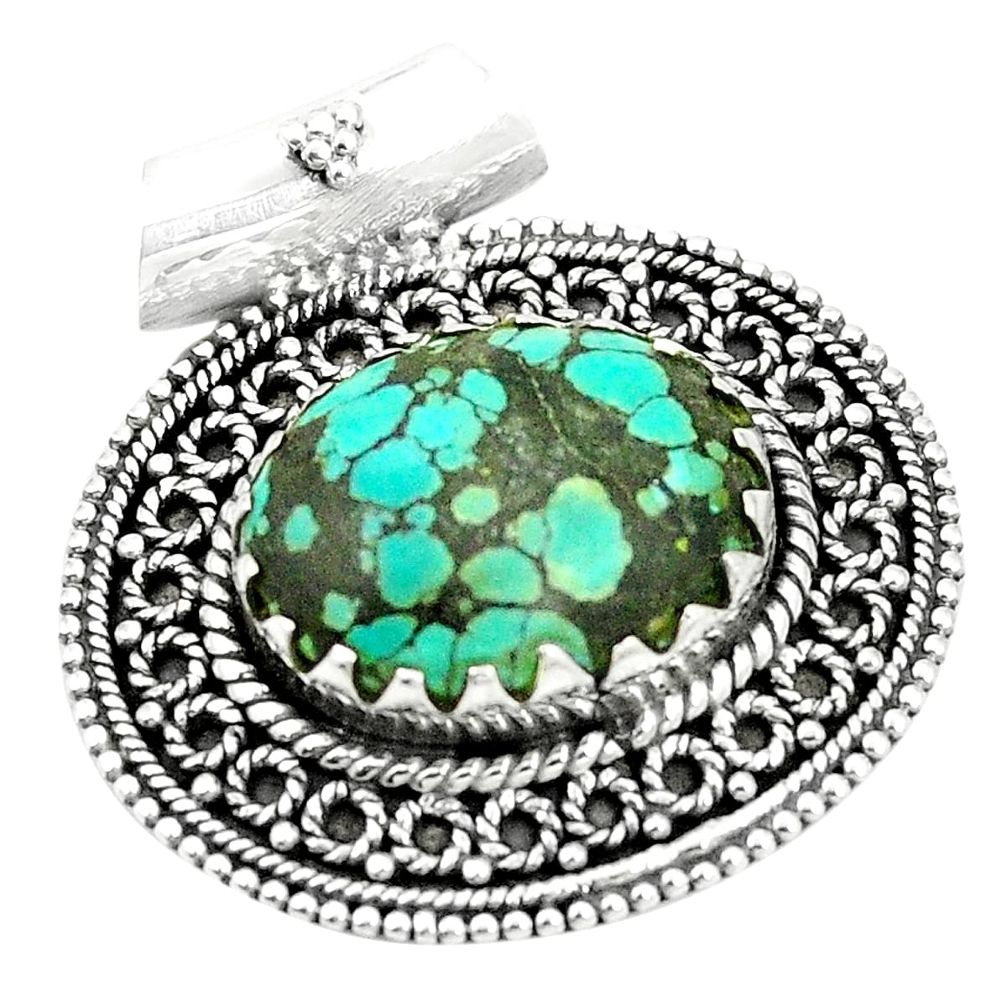 Natural green turquoise tibetan 925 sterling silver pendant m40097