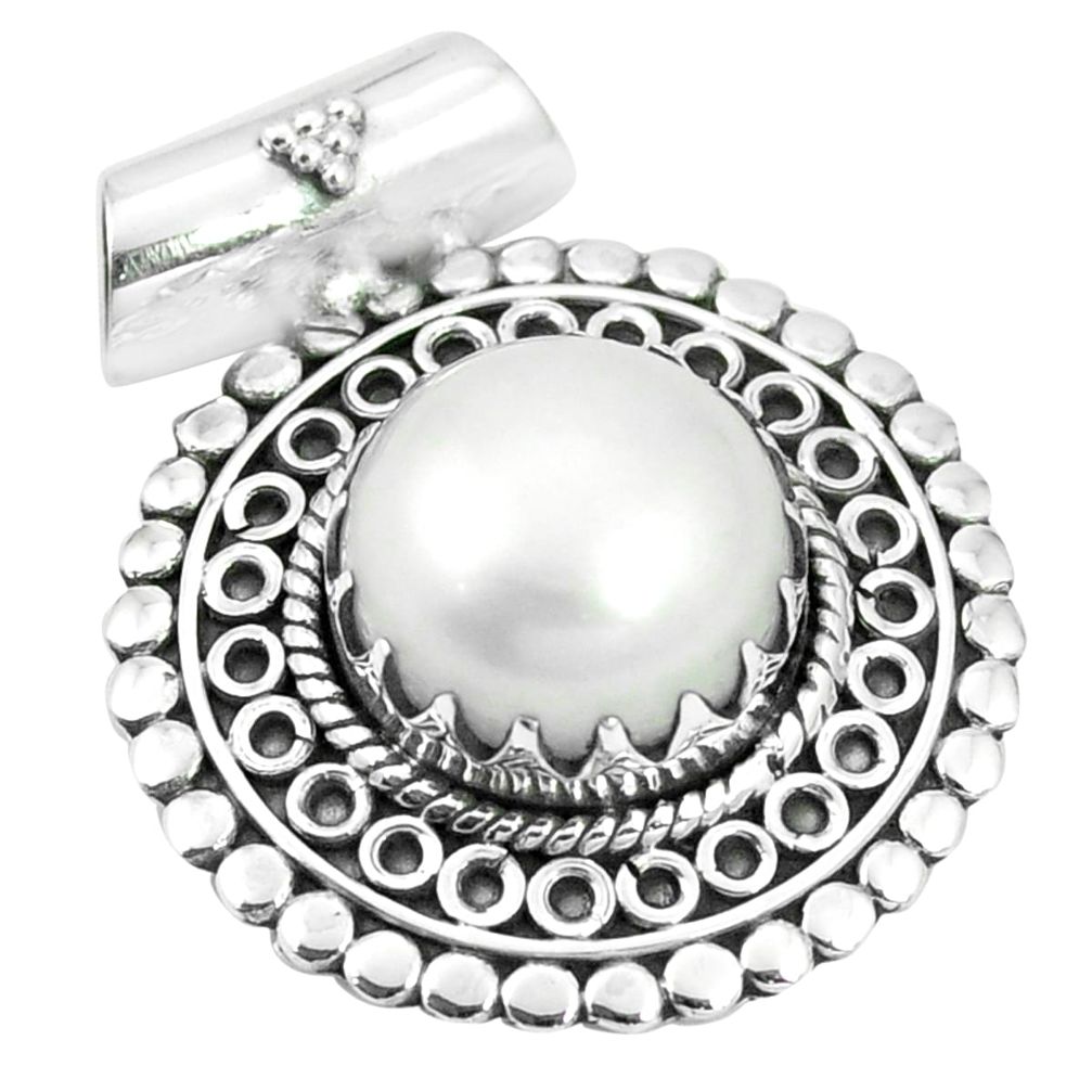 Natural white pearl round 925 sterling silver pendant jewelry m40107