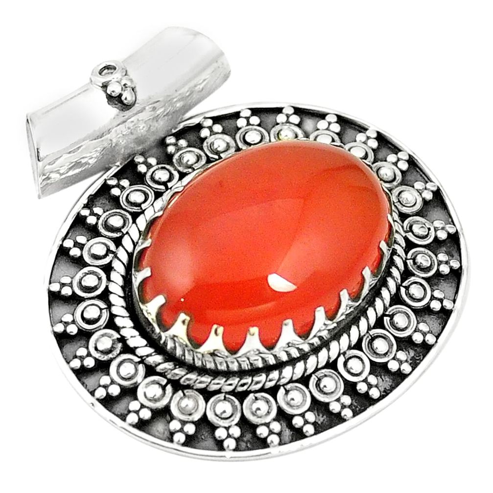 Natural orange cornelian (carnelian) 925 sterling silver pendant m40140