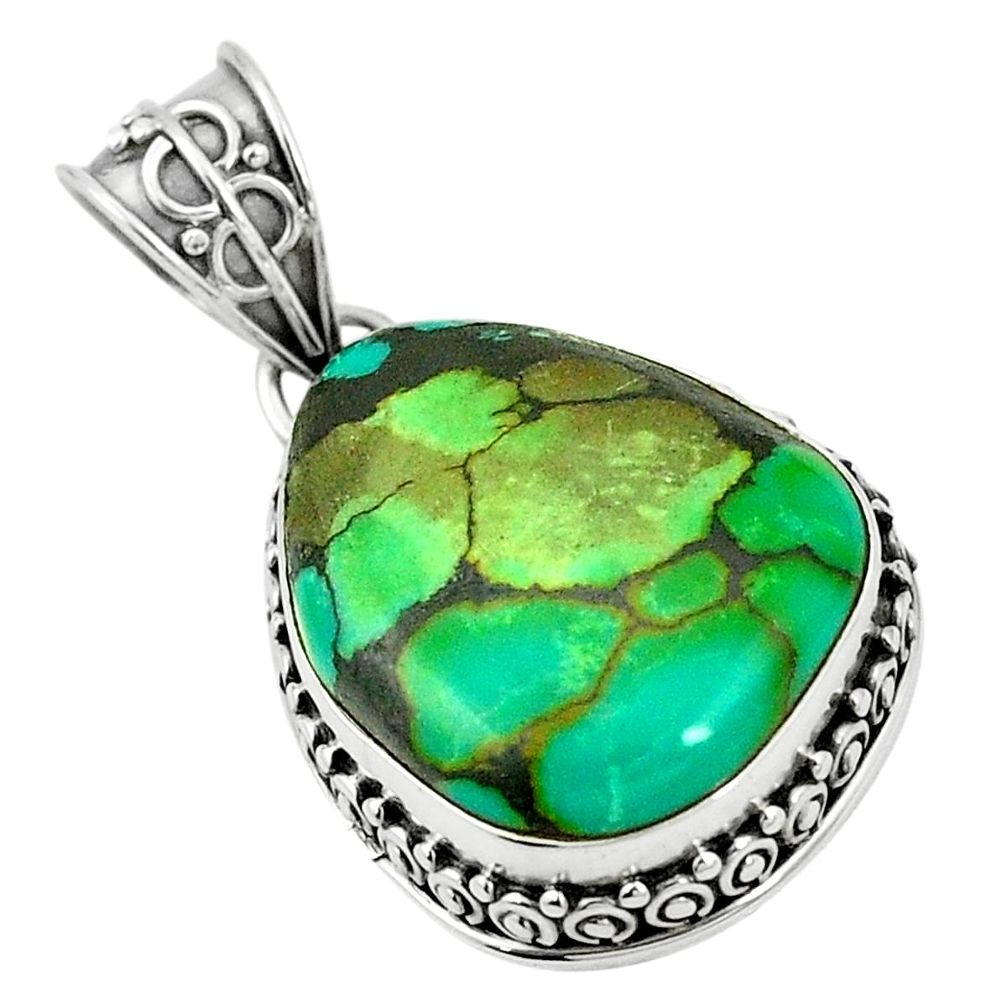 Natural green turquoise tibetan 925 sterling silver pendant jewelry m40220