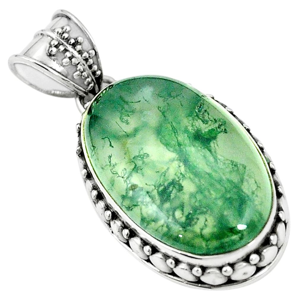 Natural green moss agate 925 sterling silver pendant jewelry m40289