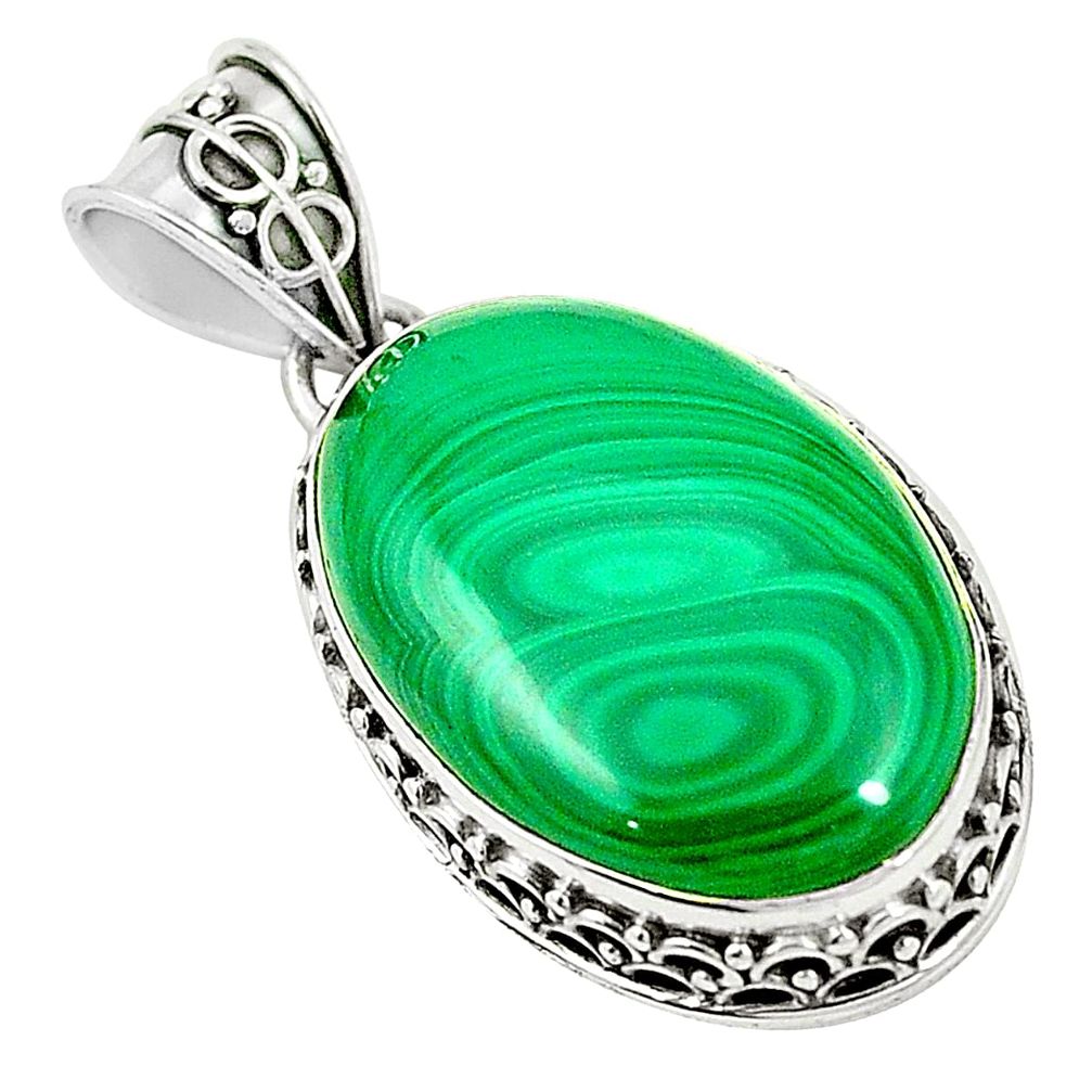 Natural green malachite (pilot's stone) 925 silver pendant jewelry m40301