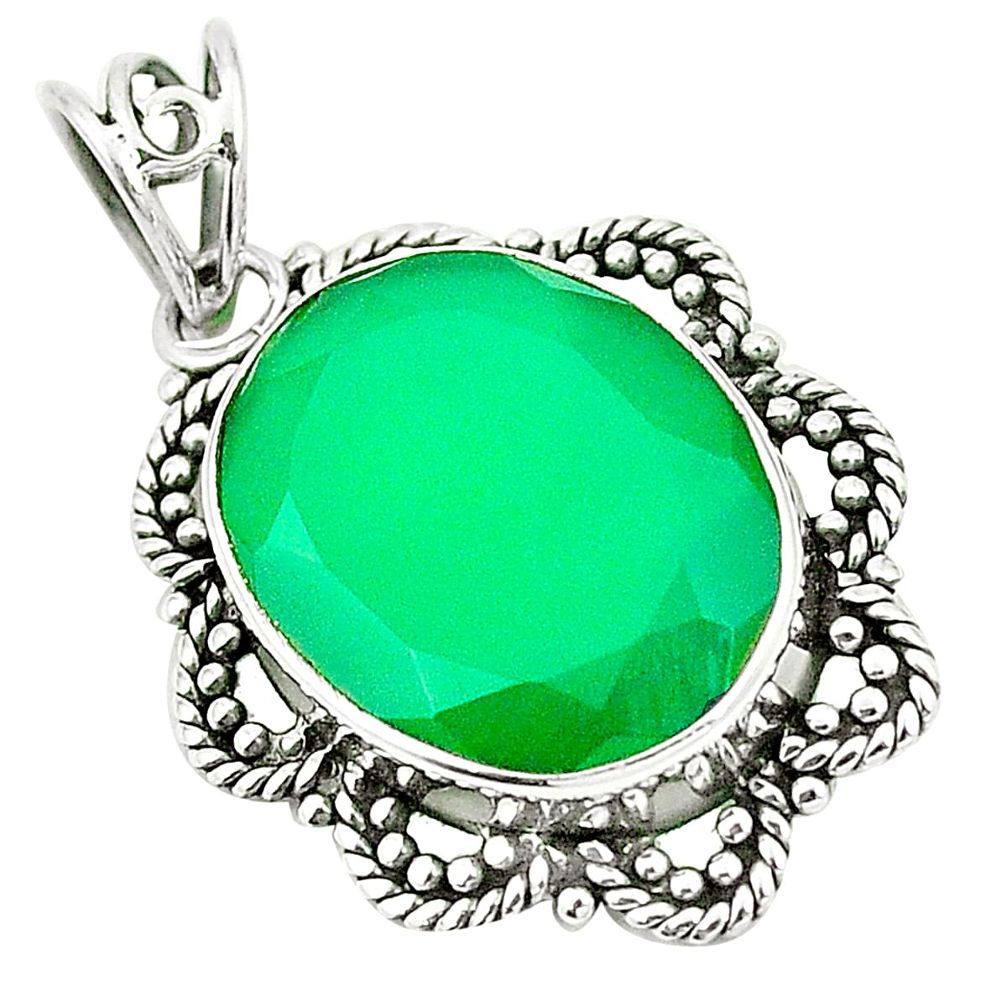 Natural green chalcedony 925 sterling silver pendant jewelry m40317