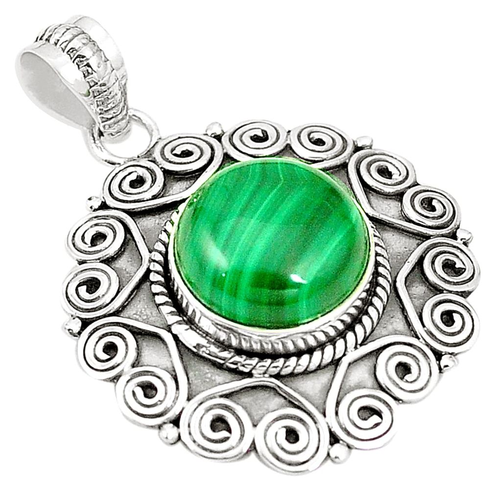 Natural green malachite (pilot's stone) 925 silver pendant jewelry m40513