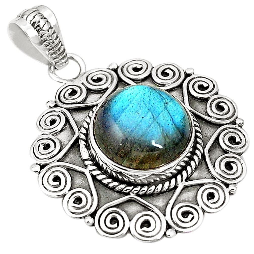 925 sterling silver natural blue labradorite round pendant jewelry m40518