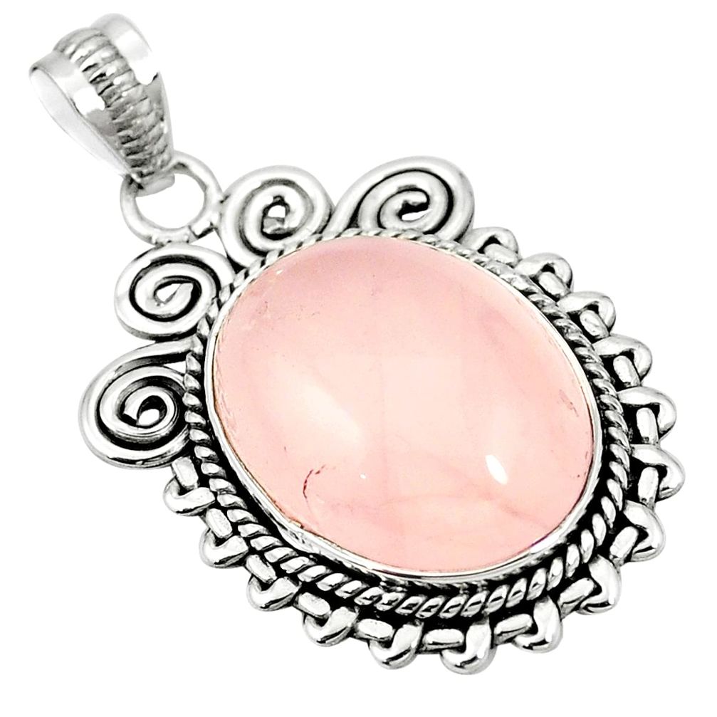 Natural pink rose quartz 925 sterling silver pendant jewelry m40528