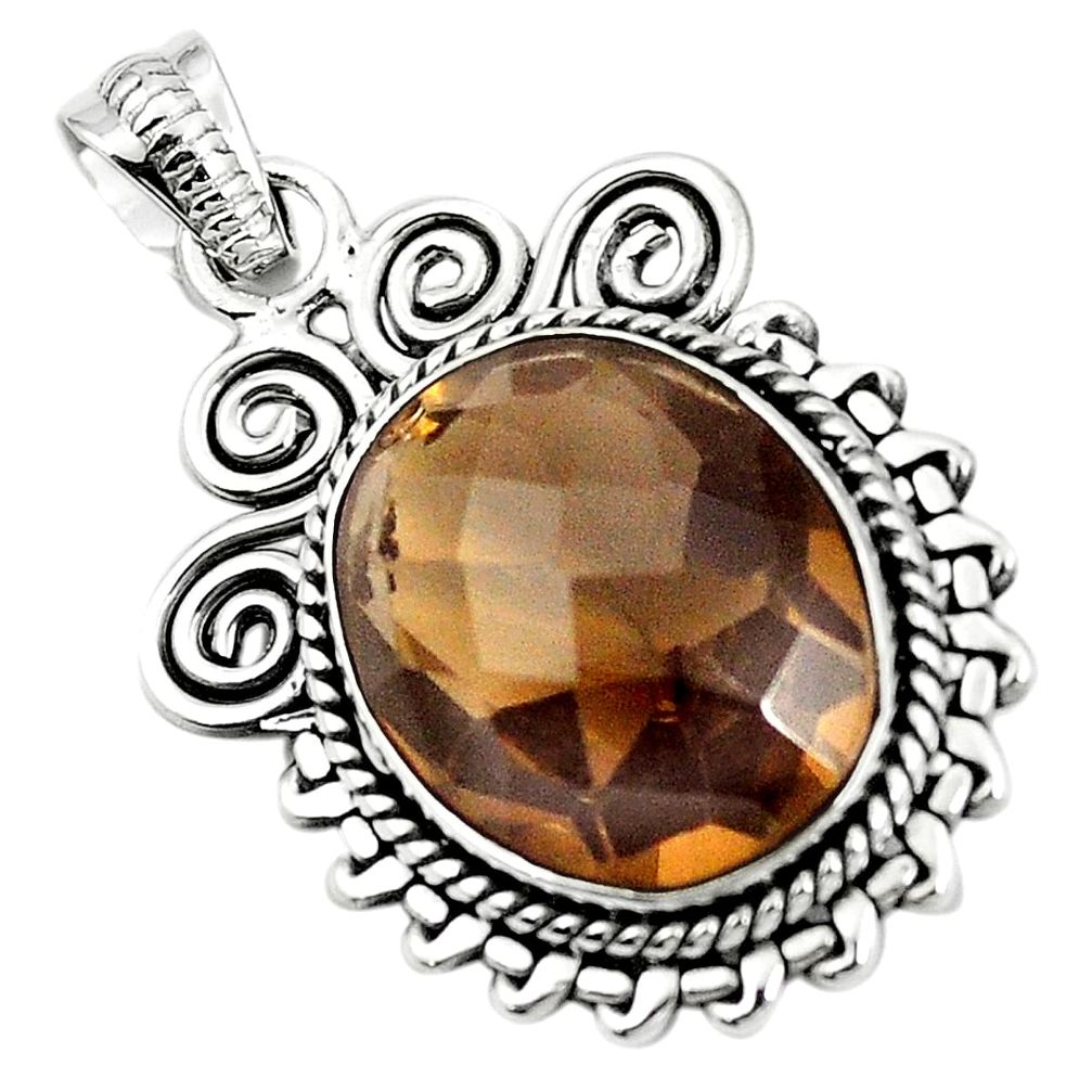 925 sterling silver brown smoky topaz oval shape pendant jewelry m40534