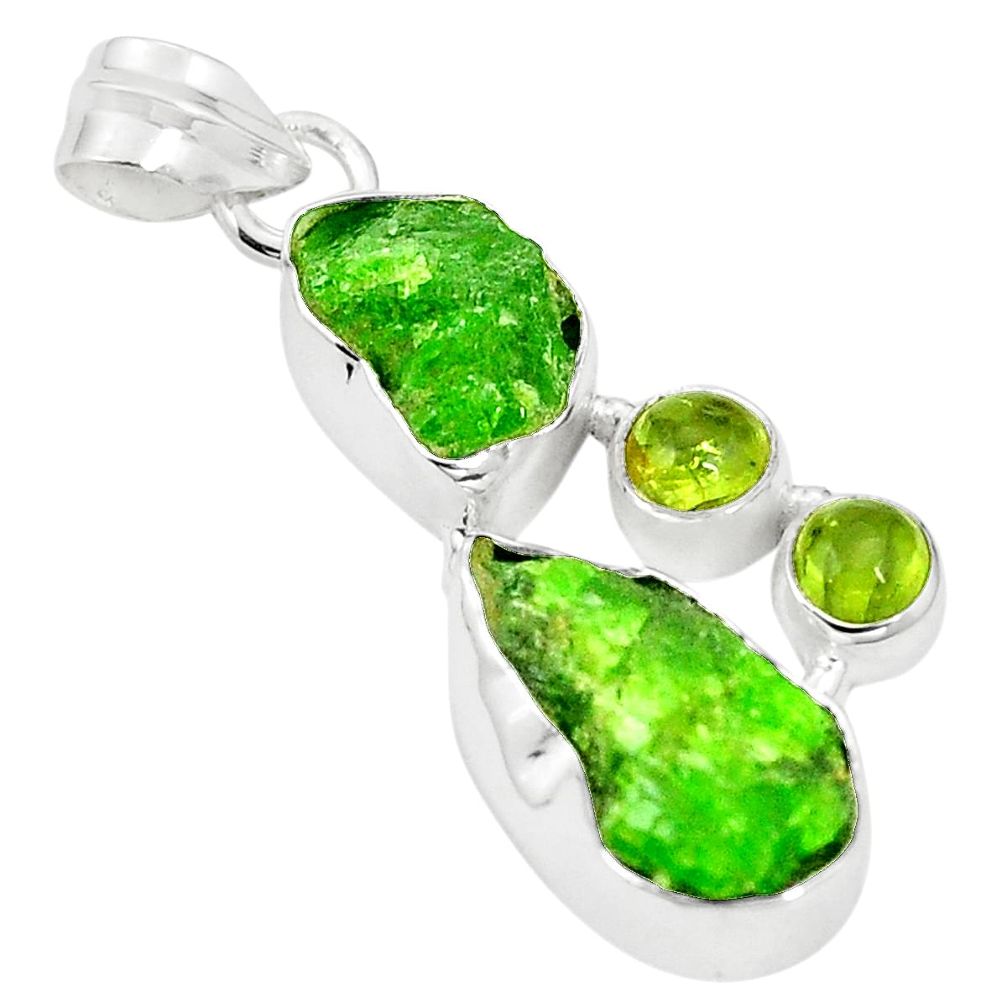 Green chrome diopside rough peridot 925 sterling silver pendant m40605