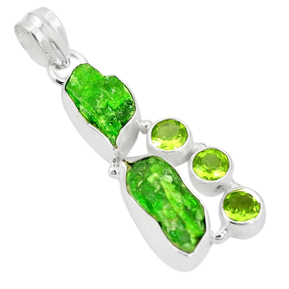 Green chrome diopside rough peridot 925 sterling silver pendant m40617