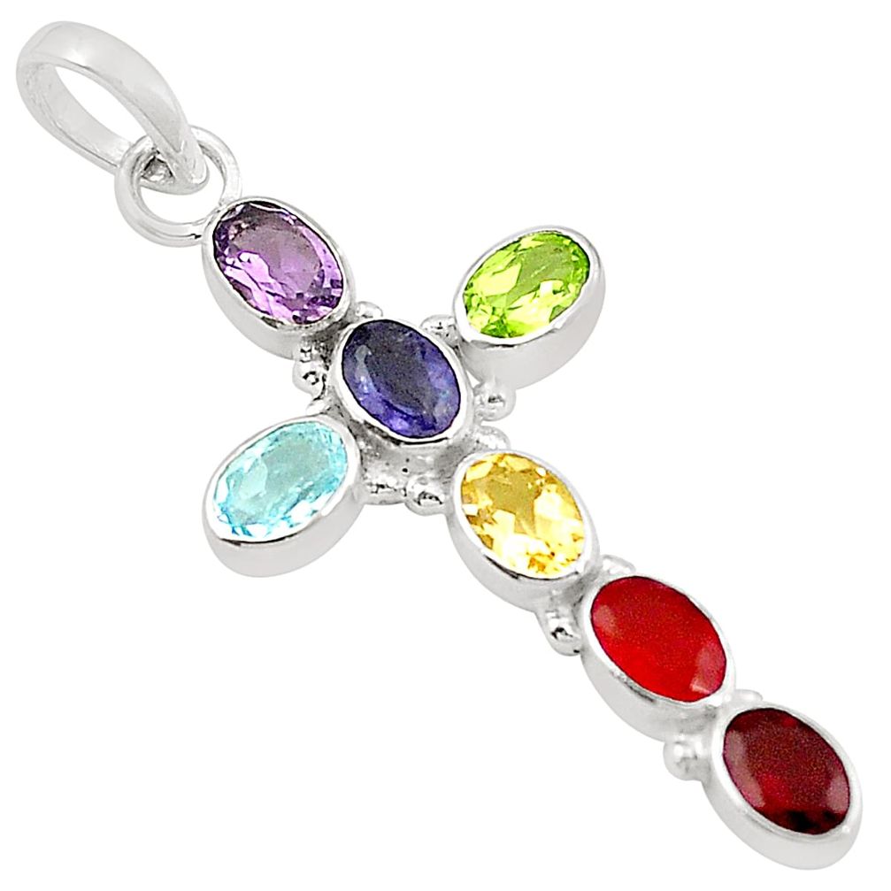 Natural purple amethyst cornelian (carnelian) 925 silver chakra pendant m43039