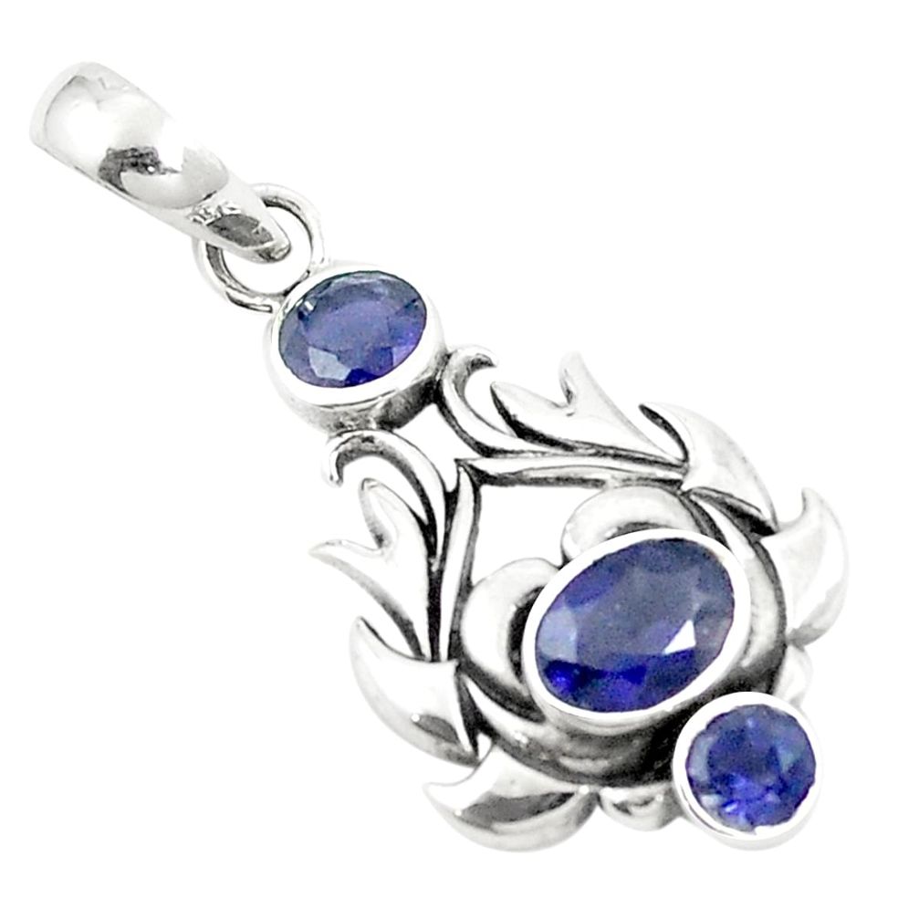 Natural blue iolite 925 sterling silver pendant jewelry m45701