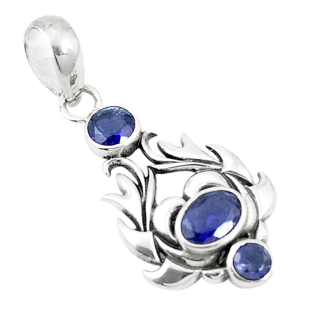 Natural blue iolite 925 sterling silver pendant jewelry m45710