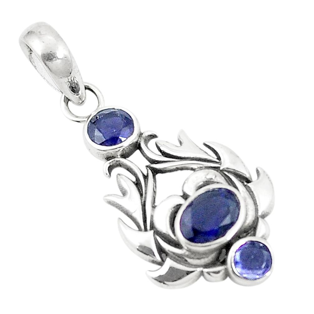 Natural blue iolite 925 sterling silver pendant jewelry m45711