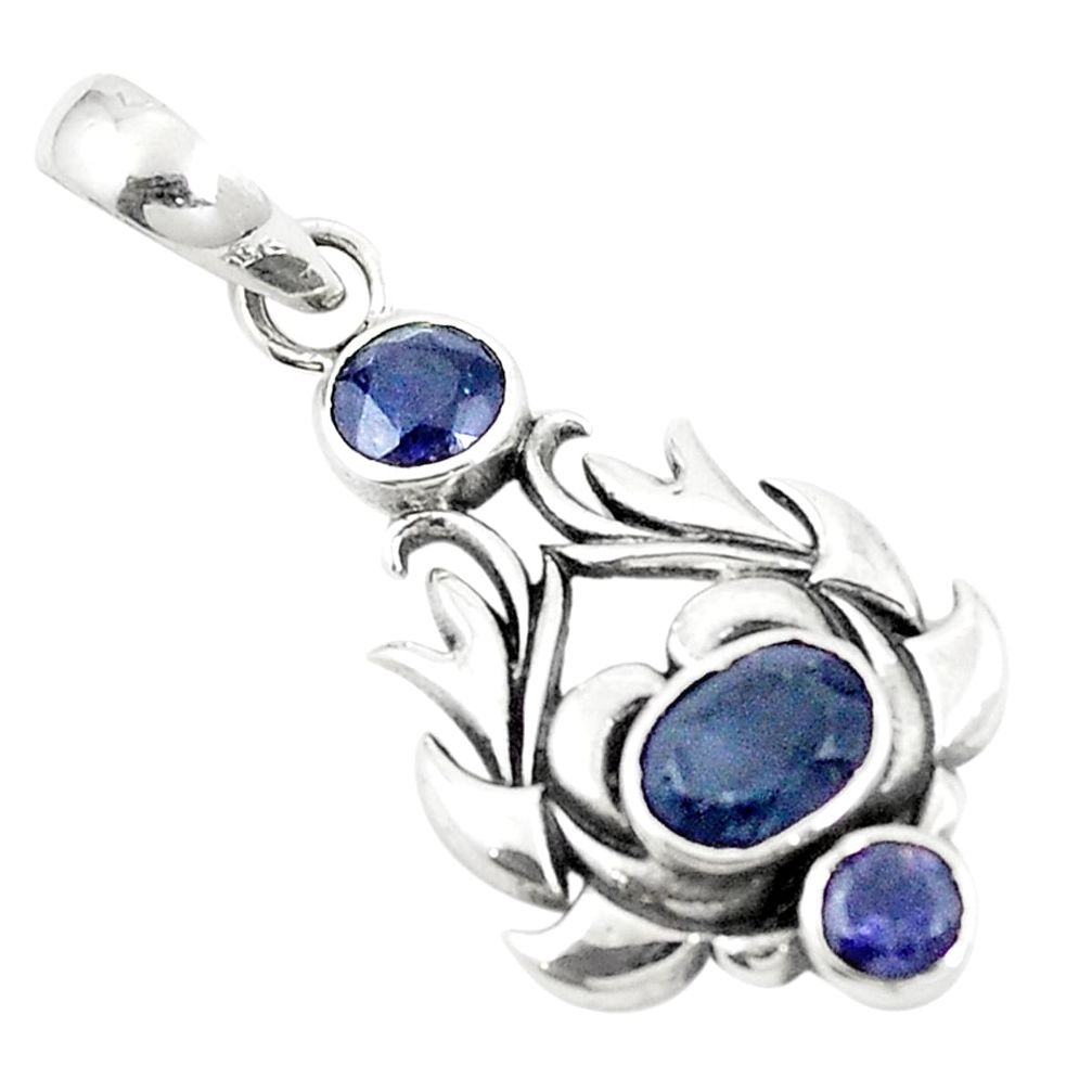 Natural blue iolite 925 sterling silver pendant jewelry m45713