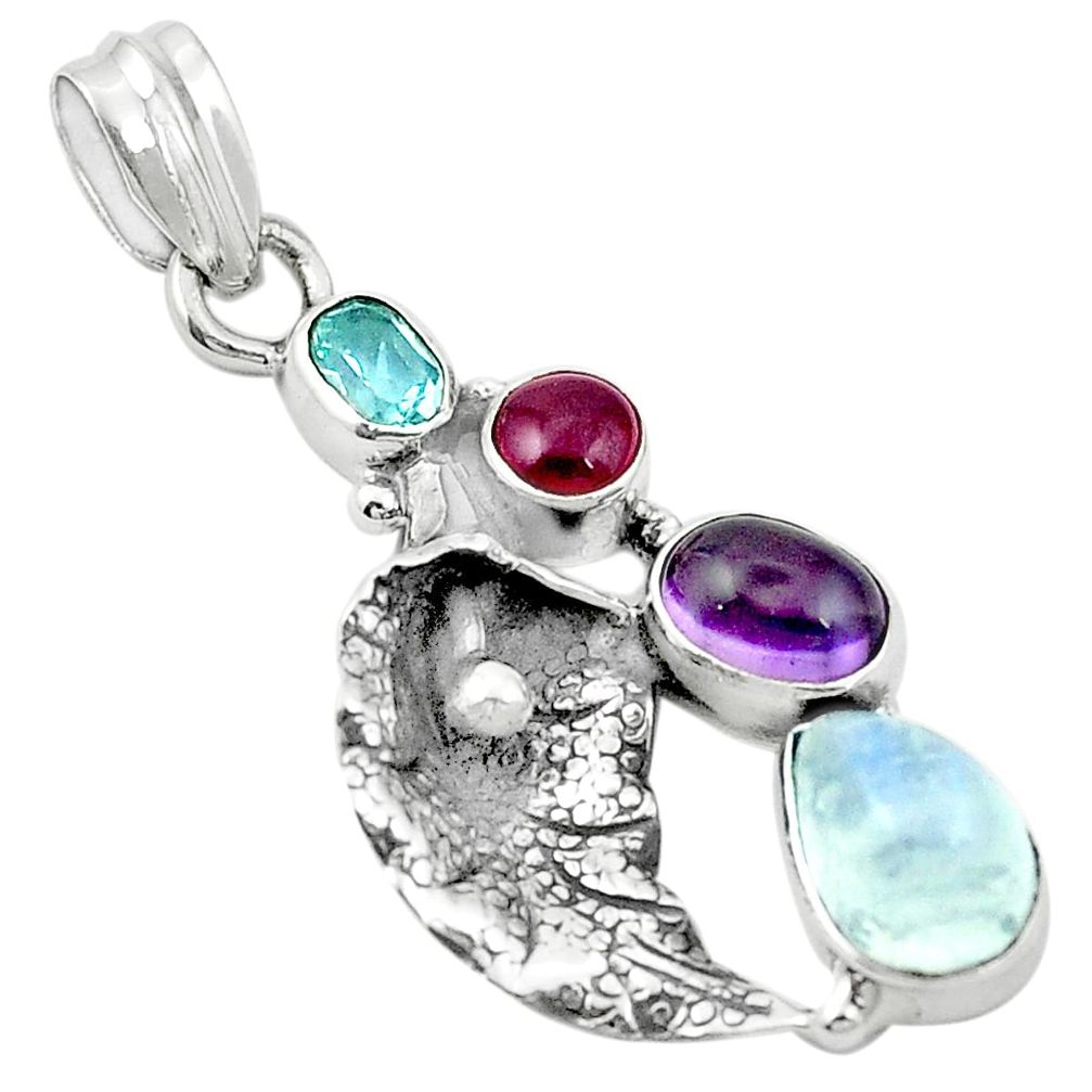 Natural rainbow moonstone 925 sterling silver deltoid leaf pendant m46765