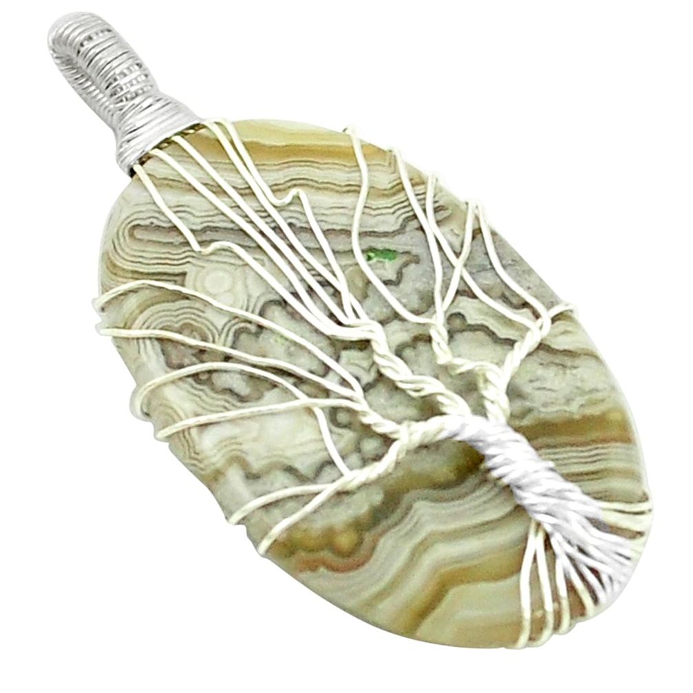 925 silver natural mexican laguna lace agate tree of life pendant m46831