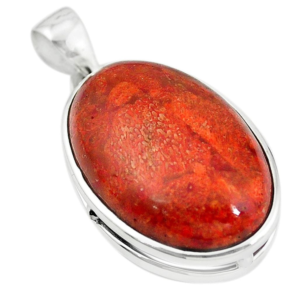 Natural red sponge coral 925 sterling silver pendant jewelry m5080