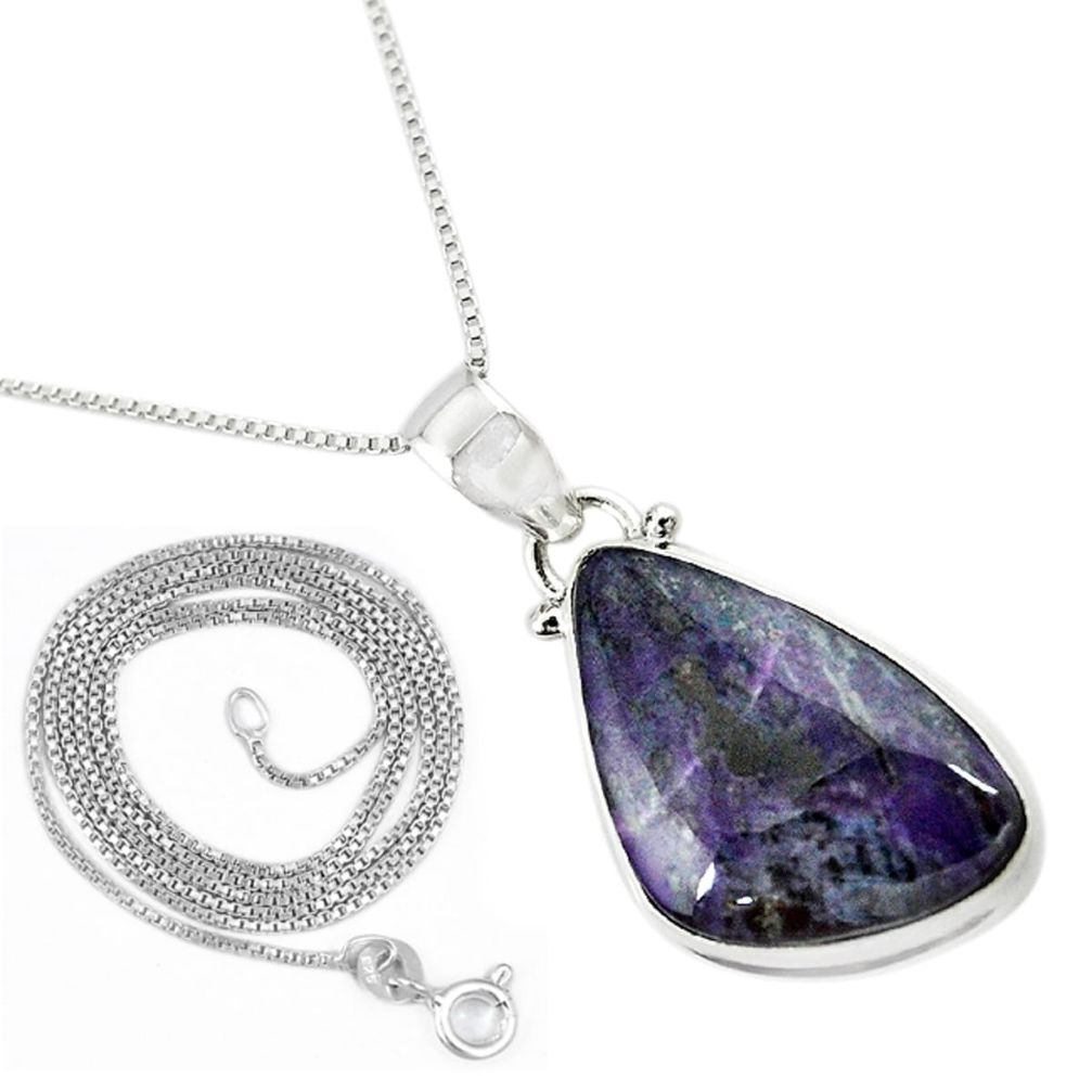 Natural purple sugilite 925 sterling silver 18' chain pendant m7347