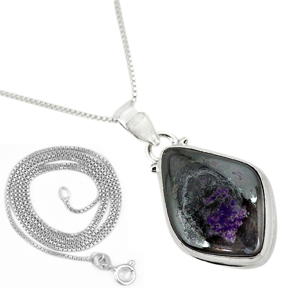 Natural purple sugilite 925 sterling silver 18' chain pendant m7352
