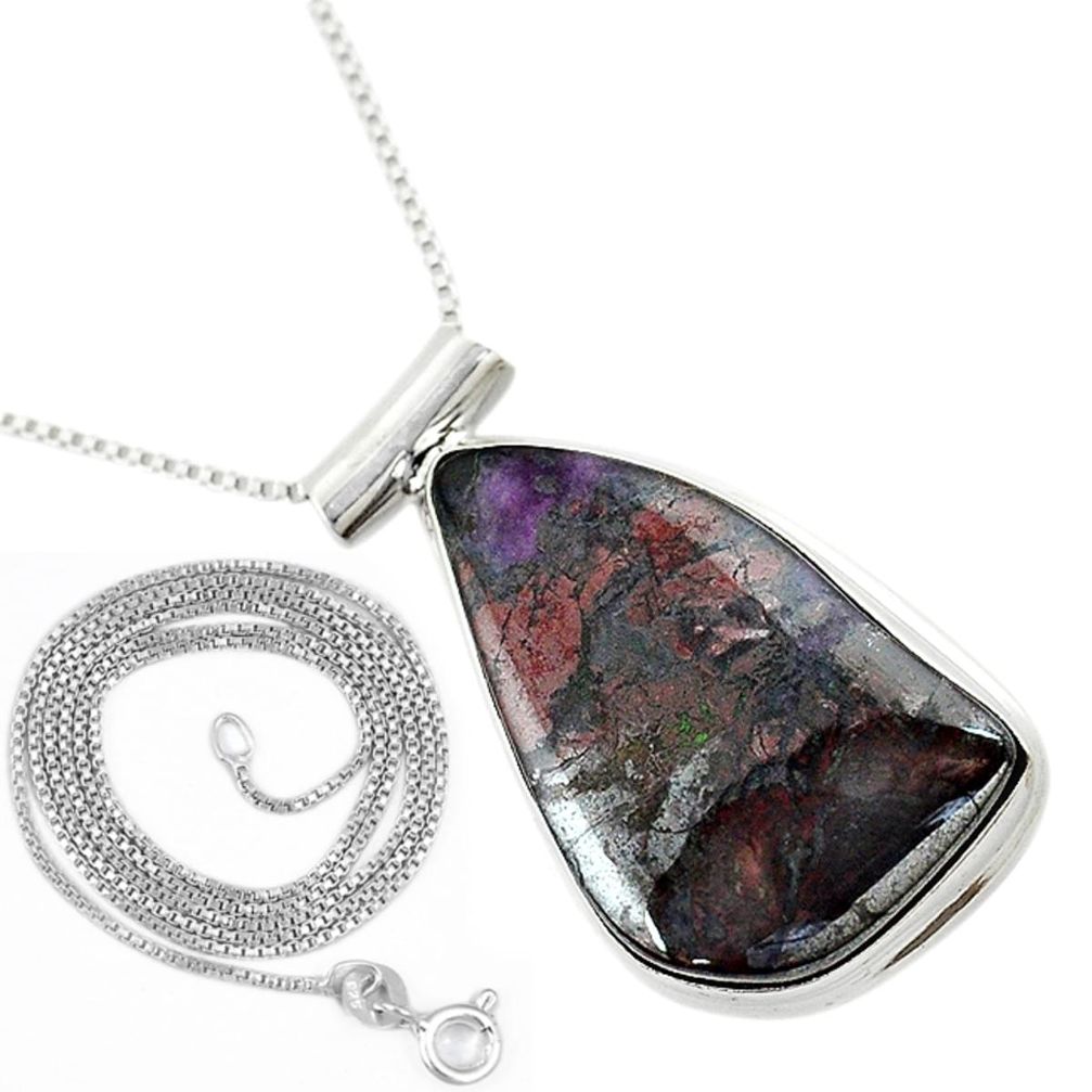 Natural purple sugilite 925 sterling silver 18' chain pendant m7356