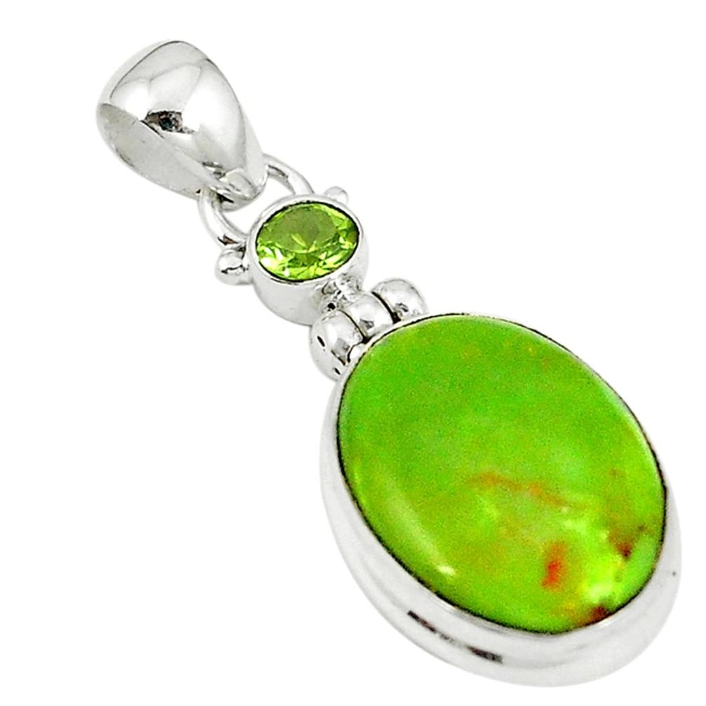 Natural green gaspeite oval peridot 925 sterling silver pendant m9179