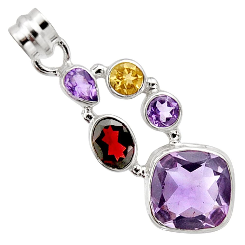 14.12cts natural pink amethyst citrine garnet 925 sterling silver pendant r10063