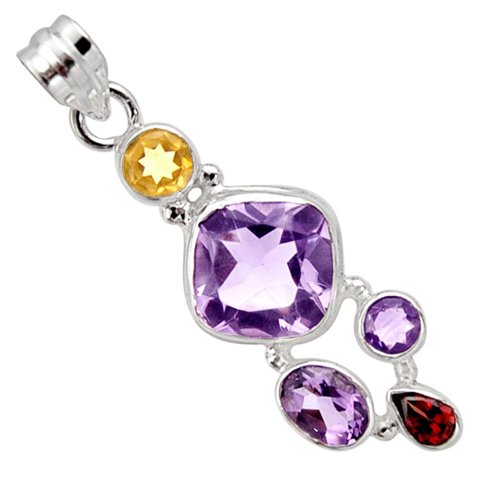 12.31cts natural pink amethyst citrine garnet 925 sterling silver pendant r10066