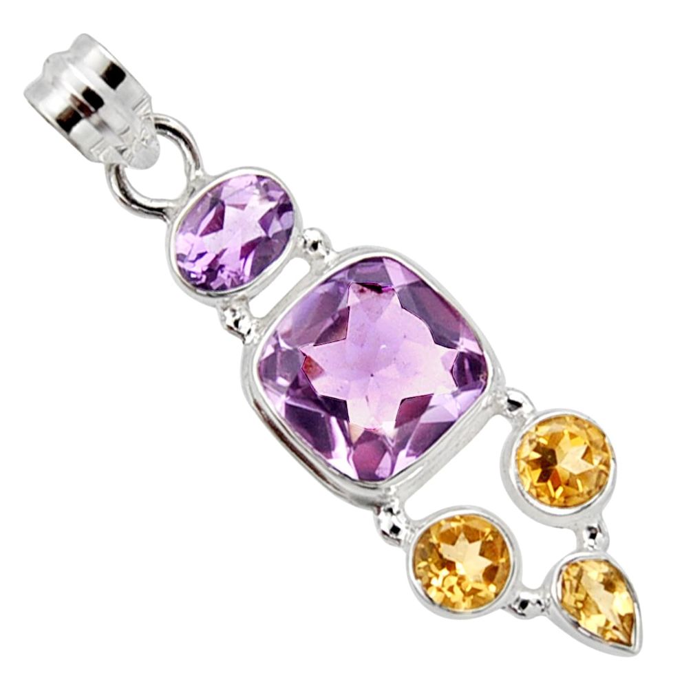 13.07cts natural pink amethyst yellow citrine 925 sterling silver pendant r10067
