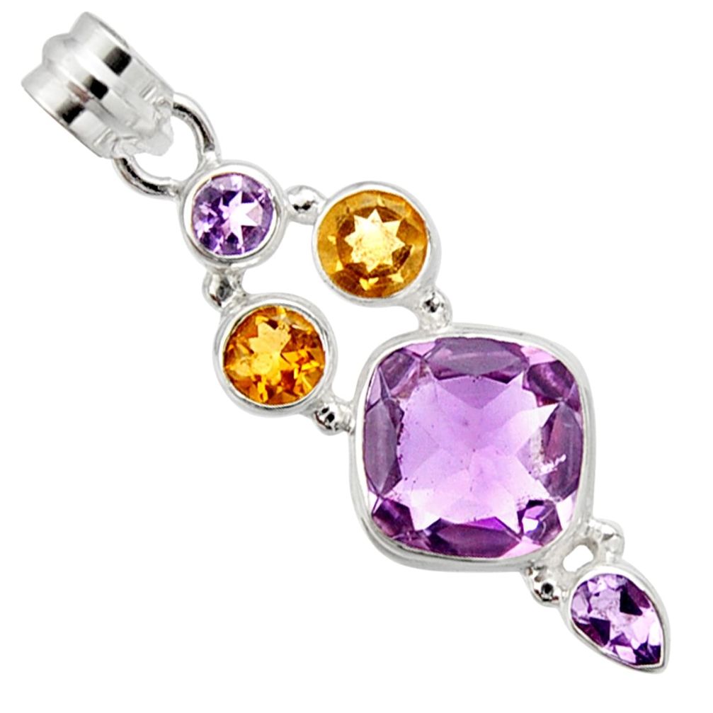 12.40cts natural pink amethyst yellow citrine 925 sterling silver pendant r10073