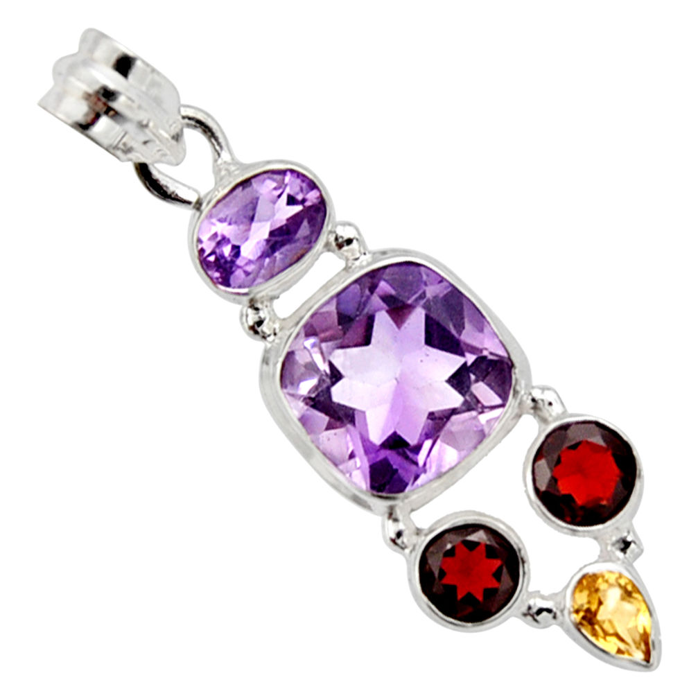 13.46cts natural pink amethyst citrine garnet 925 sterling silver pendant r10079