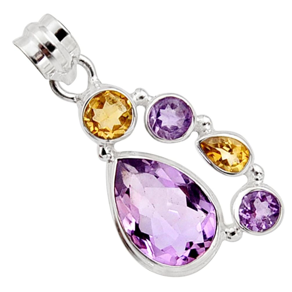 11.02cts natural pink amethyst citrine 925 sterling silver pendant r10083