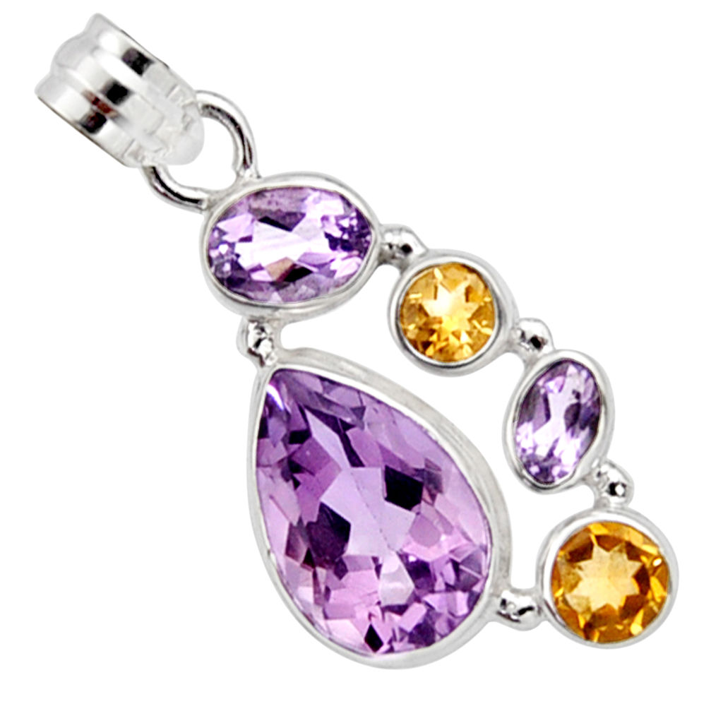 11.71cts natural pink amethyst yellow citrine 925 sterling silver pendant r10084