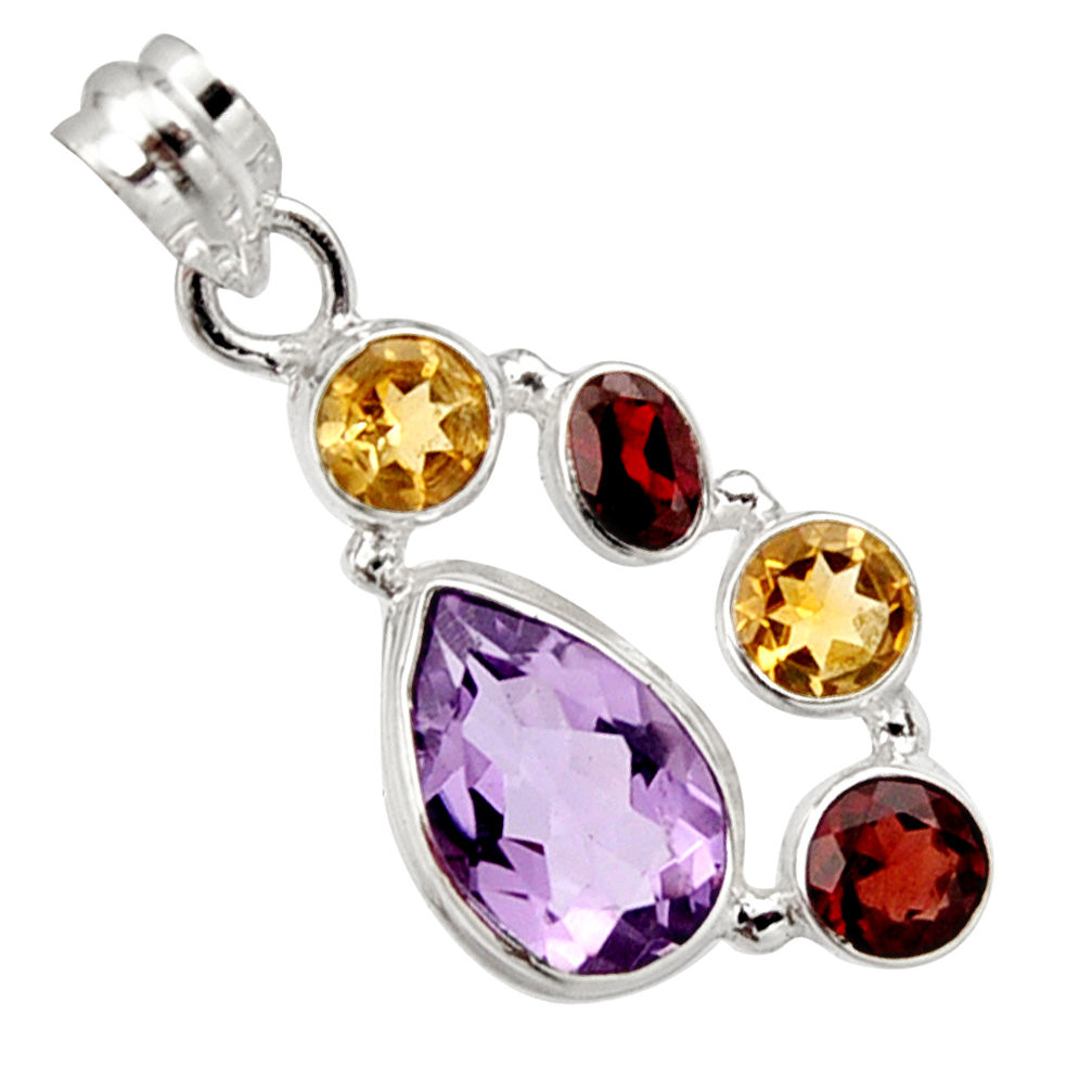 11.37cts natural pink amethyst citrine garnet 925 sterling silver pendant r10086