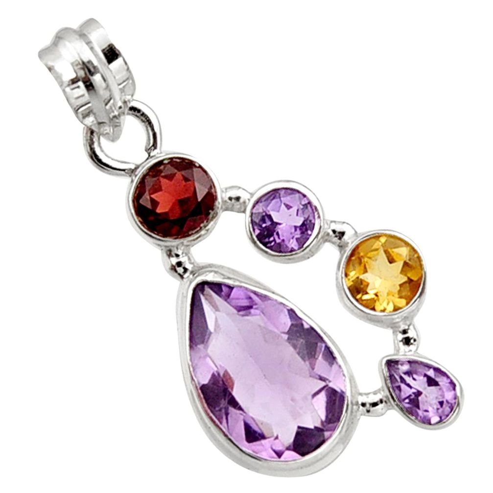 11.02cts natural pink amethyst citrine garnet 925 sterling silver pendant r10087