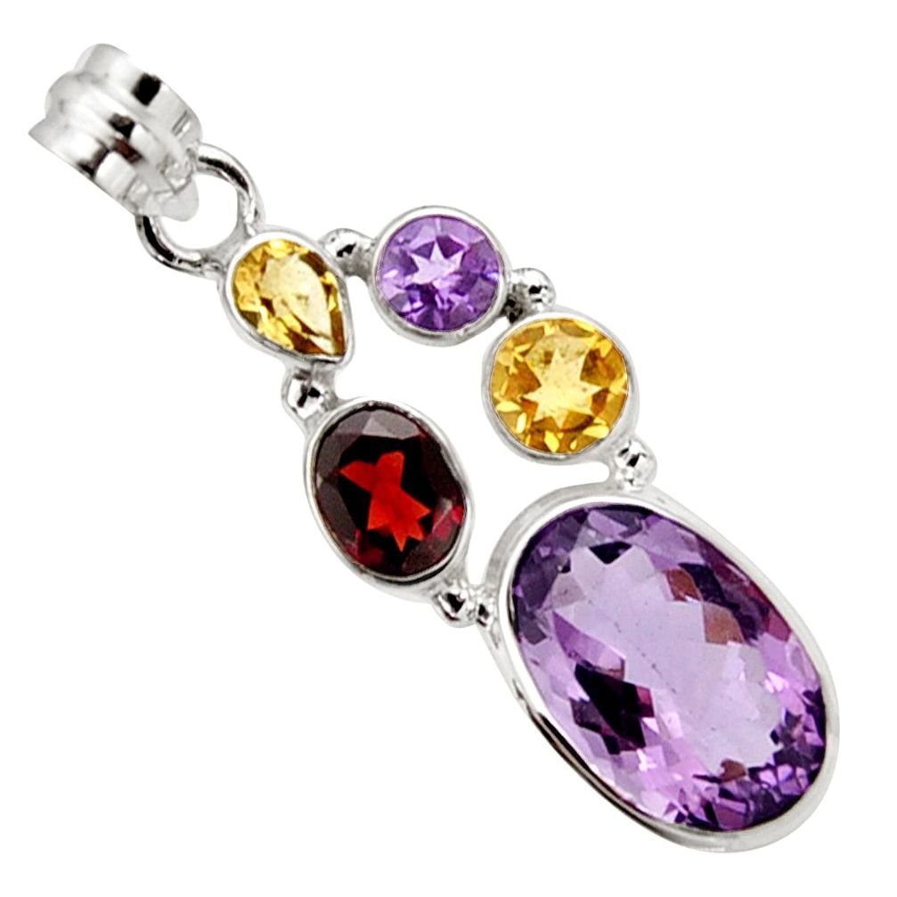 13.46cts natural pink amethyst citrine garnet 925 sterling silver pendant r10094