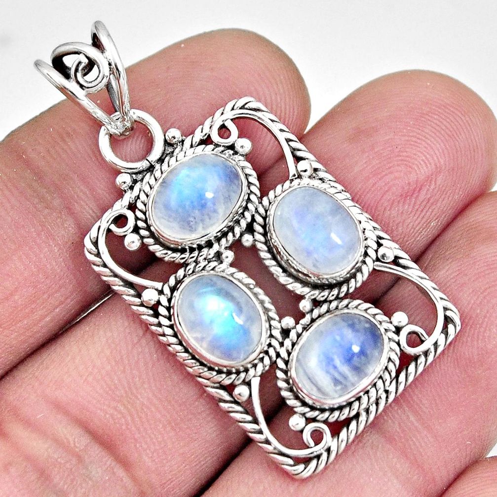 7.78cts natural rainbow moonstone 925 sterling silver pendant jewelry r10612