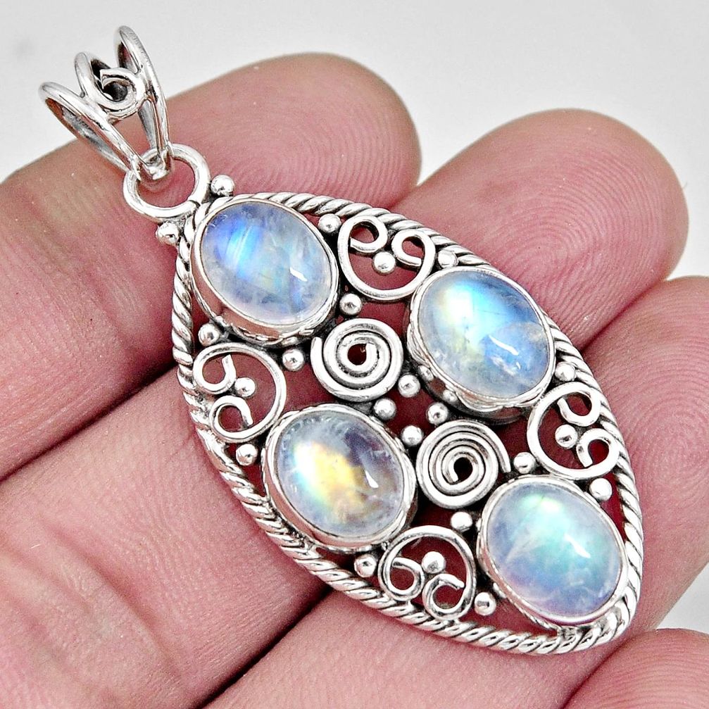 925 sterling silver 12.34cts natural rainbow moonstone pendant jewelry r10614