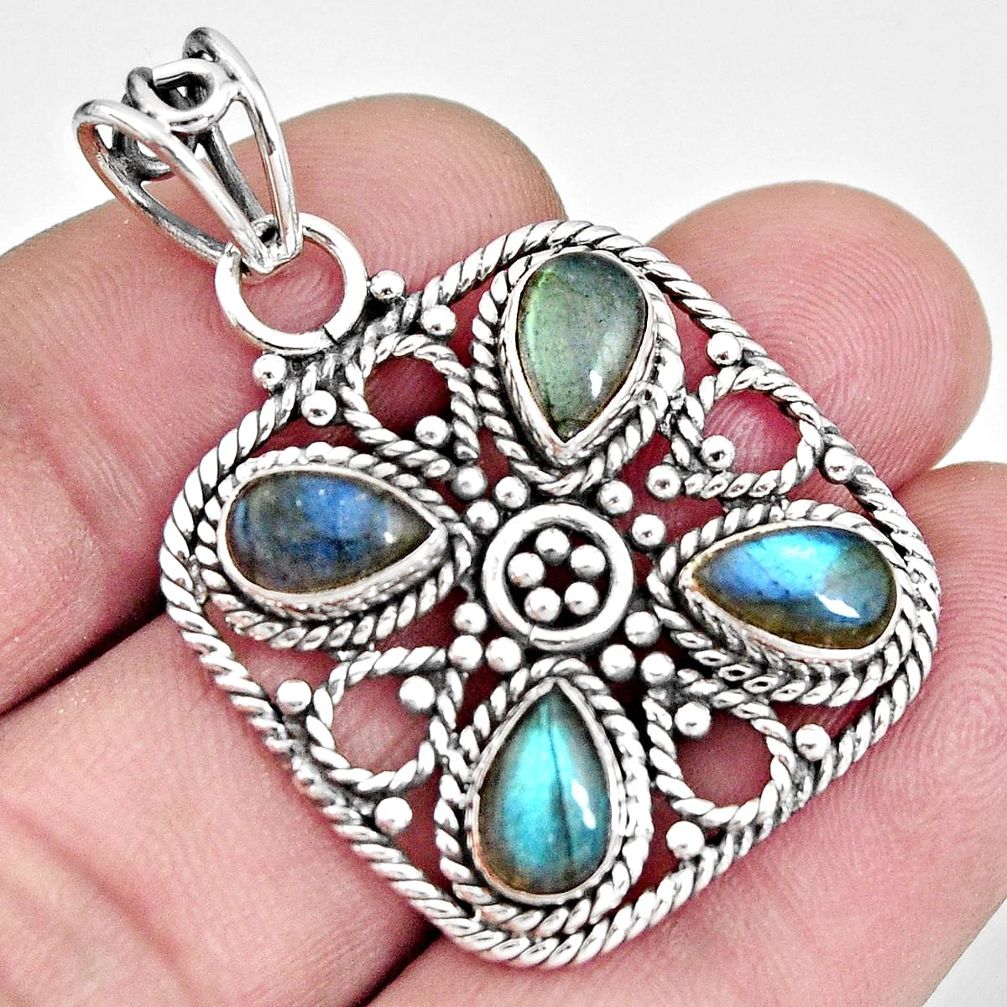 925 sterling silver 7.58cts natural blue labradorite pear pendant jewelry r10627