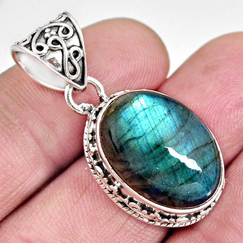 925 silver 13.63cts natural blue labradorite oval shape pendant jewelry r10650